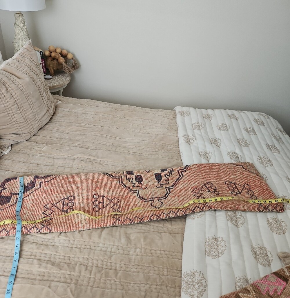 Vintage-Inspired Handwoven Kilim Lumbar Pillow 46x12 - Peach Tone - Picture 2 of 5